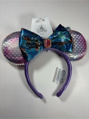 Disney Little Mermaid Minnie Mouse Ears Headband Ariel Bejeweled Trident Brooch